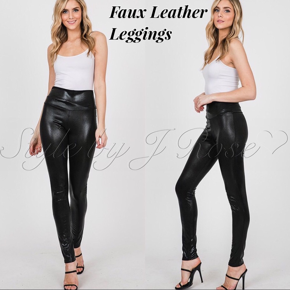 BETTY Black Faux Leather Textured Leggings